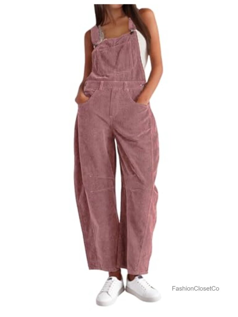 Corduroy Overalls Women Barrel Wide Leg Bib Jumpsuit Pockets